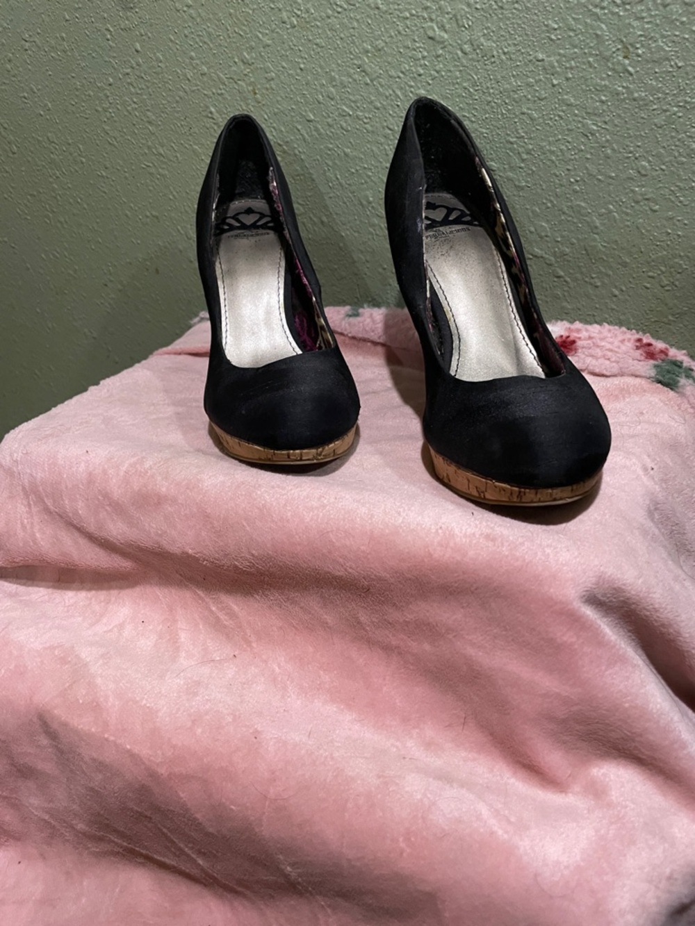 Fergalicious Black Platform Pumps with Cork Accent